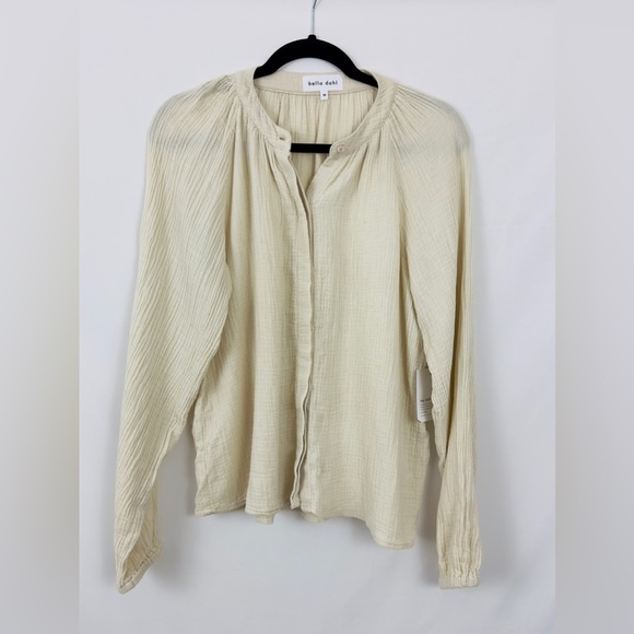 Bella Dahl Long Sleeve Shirred Raglan Button Up Shirt Ivory Grey Medium - Picture 5 of 10